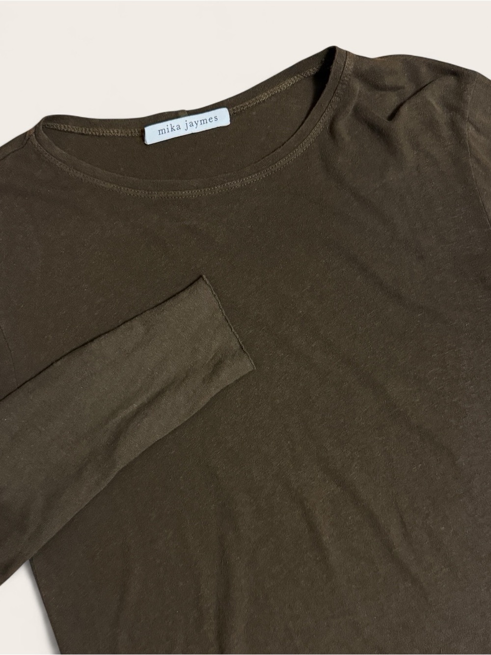 Mika Jaymes Mens Small Brown Linen Blend Crew Neck Long Sleeve Shirt